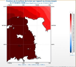 Surface sea levels around Jersey on 17 10 2012